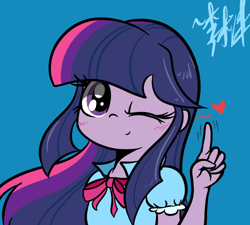 Size: 500x450 | Tagged: safe, artist:lightningnickel, derpibooru import, twilight sparkle, equestria girls, hand, heart, solo, wink