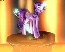 Size: 2500x2000 | Tagged: safe, artist:kirasunnight, starlight glimmer, pony, unicorn, crazy face, faic, female, glowing horn, magic, mare, s5 starlight, snaplight glimmer, solo, staff, staff of sameness, telekinesis