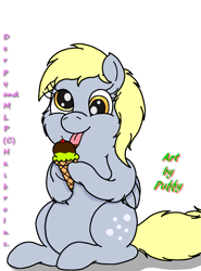 Size: 1675x2267 | Tagged: safe, artist:puffydearlysmith, derpy hooves, pegasus, pony, female, food, ice cream, ice cream cone, licking, mare, solo, tongue out