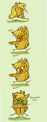 Size: 526x1350 | Tagged: safe, artist:weatherly, applejack, bloomberg, earth pony, pony, :i, bed, comic, crying, drawfag, eyes closed, floppy ears, open mouth, parody, sad, shocked, sleeping, smiling, stick, stretching, the godfather, unshorn fetlocks, waking up, wide eyes, yawn, zzz