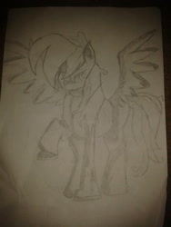 Size: 1920x2560 | Tagged: safe, artist:treble clefé, derpibooru import, rainbow dash, pegasus, pony, fanfic:rainbow factory, monochrome, solo, traditional art