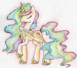 Size: 1024x915 | Tagged: safe, artist:mapony240, princess celestia, alicorn, pony, eyes closed, solo, traditional art