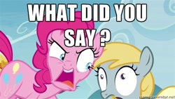 Size: 500x281 | Tagged: safe, chirpy hooves, pinkie pie, earth pony, pony, angry, exploitable meme, meme, memegenerator, reaction image