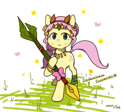 Size: 1000x900 | Tagged: safe, artist:me, fluttershy, pegasus, pony, dota 2, enchantress, pixiv, solo, spear