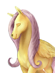 Size: 768x1024 | Tagged: safe, artist:smoneummaestro, fluttershy, horse, pegasus, pony, eyes closed, realistic, solo