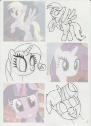 Size: 1702x2339 | Tagged: safe, artist:lazy-turtle, derpy hooves, rarity, twilight sparkle, pegasus, pony, unicorn, look before you sleep, anatomy, drawing, female, mare, sketch, sketch dump, study, traditional art