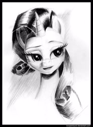 Size: 2148x2913 | Tagged: safe, artist:uminanimu, rarity, pony, unicorn, grayscale, monochrome, pencil drawing, solo, traditional art