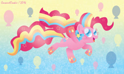 Size: 1280x768 | Tagged: safe, artist:caramelcookie, pinkie pie, earth pony, pony, female, mare, multicolored mane, multicolored tail, pink coat, rainbow power, solo