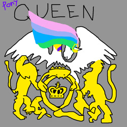 Size: 900x900 | Tagged: safe, artist:pewdie-pinkiepie, princess celestia, alicorn, pony, 1000 hours in ms paint, logo, ms paint, queen (band), stylistic suck