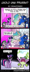 Size: 736x1731 | Tagged: safe, artist:drawponies, princess celestia, princess luna, spike, twilight sparkle, twilight sparkle (alicorn), alicorn, dragon, pony, comic, female, mare, spanish, translation, translator:the-luna-fan, trollight sparkle