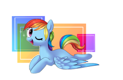 Size: 1024x672 | Tagged: safe, artist:andromedaelric777777, artist:ketticat55, derpibooru import, rainbow dash, pegasus, pony, abstract background, blank flank, solo