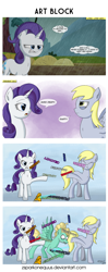 Size: 1675x4214 | Tagged: safe, artist:zsparkonequus, derpy hooves, rarity, zephyr breeze, pony, unicorn, the cart before the ponies, angry, comic, parody, rain, text