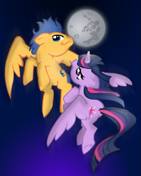 Size: 801x997 | Tagged: safe, artist:onewingart, derpibooru import, flash sentry, twilight sparkle, flashlight, mare in the moon, moon, night, shipping