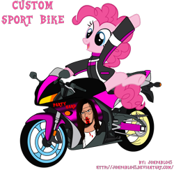 Size: 1200x1166 | Tagged: safe, artist:jonpablo45, pinkie pie, earth pony, pony, female, mare, motorcycle, pink coat, pink mane, solo