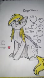 Size: 2322x4128 | Tagged: safe, derpy hooves, pegasus, pony, bubble, colored, cute, female, love, mare, pencil, pencil drawing, scratches, sketch, sketchbook, solo, traditional art