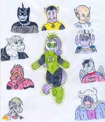 Size: 829x963 | Tagged: safe, artist:jose-ramiro, artist:jose_ramiro, rarity, minotaur, pony, unicorn, atrocitus, black hand, clothes, doctor polaris, dragonified, female, green lantern, hector hammond, major disaster, mare, ponified, sinestro, solomon grundy, sonar, tattooed man