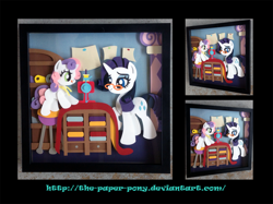 Size: 1280x958 | Tagged: safe, artist:the-paper-pony, rarity, sweetie belle, craft, irl, photo, sewing, sewing machine, shadowbox