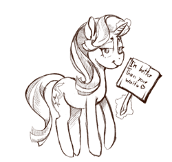 Size: 786x739 | Tagged: safe, artist:skrapbox, starlight glimmer, pony, unicorn, glowing horn, sign, smiling, solo