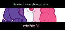 Size: 291x136 | Tagged: safe, artist:star-cannon, pinkie pie, rarity, earth pony, pony, unicorn, female, kissing, lesbian, raripie, shipping