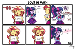 Size: 1200x780 | Tagged: safe, artist:chautung, sci-twi, sunset shimmer, twilight sparkle, better together, equestria girls, :3, adorkable, blushing, comic, cute, dialogue, dork, equation, female, lesbian, math, scitwishimmer, shimmerbetes, shipping, smiling, sunsetsparkle, twiabetes