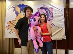 Size: 1024x768 | Tagged: safe, artist:nekokevin, flash sentry, starlight glimmer, human, pony, series:nekokevin's glimmy, china ponycon, irl, irl human, kelly sheridan, photo, plushie