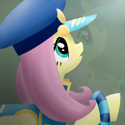 Size: 600x600 | Tagged: safe, artist:hudoyjnik, fluttershy, pegasus, pony, admiral fairy flight, ancient wonderbolts uniform, clothes, costume, solo, zoom layer