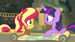 Size: 1920x1080 | Tagged: safe, screencap, sunset shimmer, twilight sparkle, twilight sparkle (alicorn), alicorn, better together, equestria girls, forgotten friendship, scroll