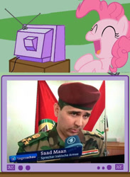 Size: 563x770 | Tagged: safe, pinkie pie, earth pony, pony, exploitable meme, funny name, german, iraq, iraqi army, meme, news, obligatory pony, tv meme