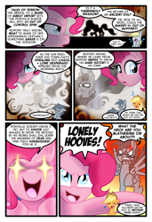 Size: 1024x1497 | Tagged: safe, artist:kazziepones, artist:zaron, applejack, derpy hooves, pinkie pie, oc, oc:lonely hooves, earth pony, pegasus, pony, comic:lonely hooves, comic, female, glasses, mare