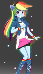 Size: 1194x2048 | Tagged: safe, artist:akivia-jones-404, derpibooru import, rainbow dash, equestria girls, clothes, compression shorts, cute, dashabetes, looking at you, ponied up, skirt, solo