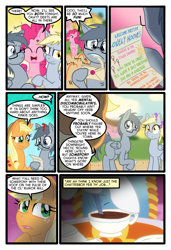 Size: 1024x1497 | Tagged: safe, artist:kazziepones, artist:zaron, applejack, derpy hooves, pinkie pie, oc, oc:lonely hooves, earth pony, pegasus, pony, comic:lonely hooves, comic, female, glasses, mare