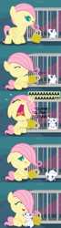 Size: 840x3150 | Tagged: safe, artist:beavernator, fluttershy, mouse, pegasus, pony, all glory to the beaver grenadier, baby, baby pony, babyshy, beavernator is trying to murder us, cage, crying, cute, filly, foal, happy, lock, shyabetes, smiling, solo, younger