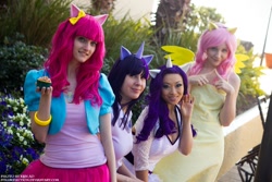 Size: 800x533 | Tagged: safe, artist:juju-gurl, artist:melfinacosplay, artist:twinklebatcosplay, artist:yayacosplay, derpibooru import, fluttershy, pinkie pie, rarity, twilight sparkle, human, cosplay, irl, irl human, photo, sukoshicon destin