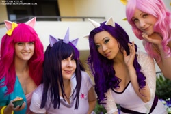 Size: 800x533 | Tagged: safe, artist:juju-gurl, artist:melfinacosplay, artist:twinklebatcosplay, artist:yayacosplay, derpibooru import, fluttershy, pinkie pie, rarity, twilight sparkle, human, cosplay, irl, irl human, photo, sukoshicon destin