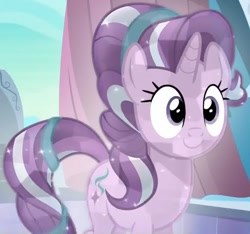 Size: 981x918 | Tagged: safe, screencap, starlight glimmer, crystal pony, pony, unicorn, the crystalling, c:, cropped, crystal unicorn, crystallized, cute, female, glimmerbetes, glimmering, mare, smiling, solo, sparkles