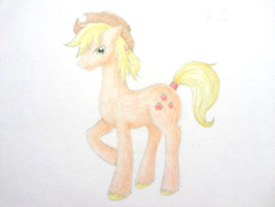 Size: 1024x768 | Tagged: safe, artist:hinadany, applejack, applejack (male), earth pony, pony, raised hoof, rule 63, solo, tail wrap, traditional art, unshorn fetlocks