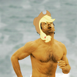 Size: 1000x1000 | Tagged: safe, artist:pixelsofsin, applejack, human, exploitable meme, forced meme, hugh jackman, irl, irl human, meme, my little hugh, photo, recolor