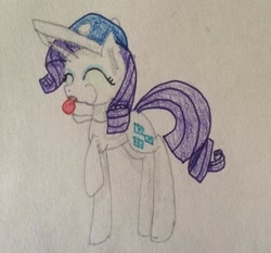 Size: 640x597 | Tagged: safe, artist:rainbowrules, rarity, pony, unicorn, baseball cap, blowing, coach, football, hat, puffy cheeks, solo, traditional art, whistle, whistle necklace