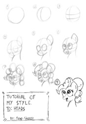 Size: 748x1069 | Tagged: safe, artist:mane-shaker, pinkie pie, earth pony, pony, happy, monochrome, traditional art, tutorial