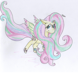 Size: 2549x2376 | Tagged: safe, artist:valebrony, fluttershy, pegasus, pony, rainbow power, solo, traditional art