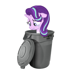 Size: 1528x1660 | Tagged: safe, starlight glimmer, pony, unicorn, abuse, background pony strikes again, crying, downvote bait, drama, glimmerbuse, op is a cuck, op is trying to start shit, sad, simple background, starlight drama, trash can, white background, why do people keep posting these kinds of things