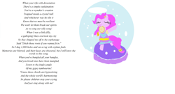 Size: 3280x1765 | Tagged: safe, pinkie pie, earth pony, pony, friendship is witchcraft, gypsy bard, gypsy pie, lyrics