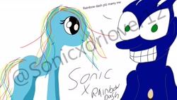 Size: 1920x1080 | Tagged: safe, artist:sonicxdrlover12, derpibooru import, rainbow dash, pegasus, pony, 1000 hours in ms paint, crossover, downvote bait, female, interspecies, male, obtrusive watermark, op is a cuck, op is trying to start shit, shipping, sonic the hedgehog, sonic the hedgehog (series), sonicdash, straight, watermark