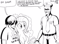 Size: 2800x2100 | Tagged: safe, artist:tomtornados, fluttershy, human, comic, fetish police, metalgriffen69, monochrome, police