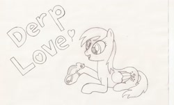 Size: 2224x1344 | Tagged: safe, artist:tay-houby, derpy hooves, pegasus, pony, chameleon, derp, female, mare, monochrome, pet, solo