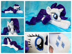 Size: 1024x768 | Tagged: safe, artist:equinepalette, rarity, pony, unicorn, beanie (plushie), female, hand, irl, mare, photo, plushie, prone, solo