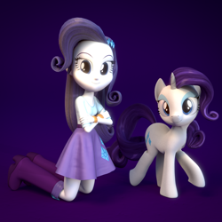 Size: 1024x1024 | Tagged: dead source, safe, artist:creatorofpony, artist:ponypikmin1998, rarity, pony, equestria girls, 3d, blender, clothes, human ponidox, self ponidox, solo, square crossover