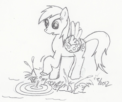 Size: 1221x1023 | Tagged: safe, artist:arctic-lux, derpy hooves, pegasus, pony, female, mare, monochrome, solo, traditional art, water wings