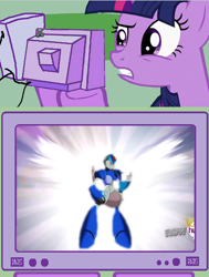 Size: 390x516 | Tagged: safe, derpibooru import, twilight sparkle, alicorn flash, exploitable meme, hub logo, megaman x, megamewtwo, megamewtwo x, meme, mewtwo, obligatory pony, pokémon, tv meme