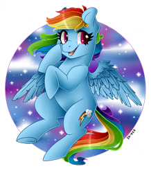 Size: 1024x1175 | Tagged: safe, artist:sk-ree, derpibooru import, rainbow dash, pegasus, pony, abstract background, cute, cutie mark, female, happy, mare, open mouth, simple background, smiling, solo, spread wings, stars, transparent background, underhoof, wings